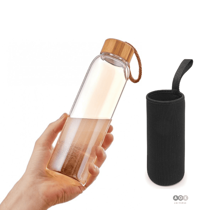 Glass Bottle 1000ml, Bamboo Lid & Rope with Cover